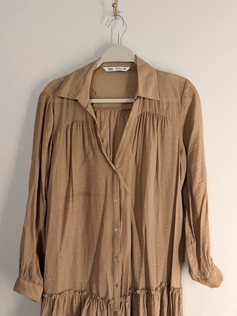 Zara Beige/Tan Lightweight Sheer Button-Front Tunic Dress - Size M